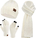 Womens Winter Warm Knit Beanie Hat Touchscreen Gloves Scarf Set - Cozy