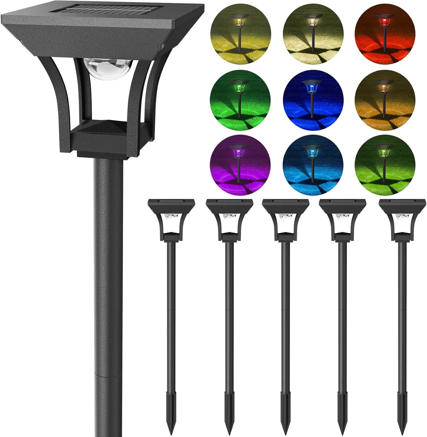 CINOTON 6 Pack RGBCW Solar Pathway Outdoor Lights for Gardens