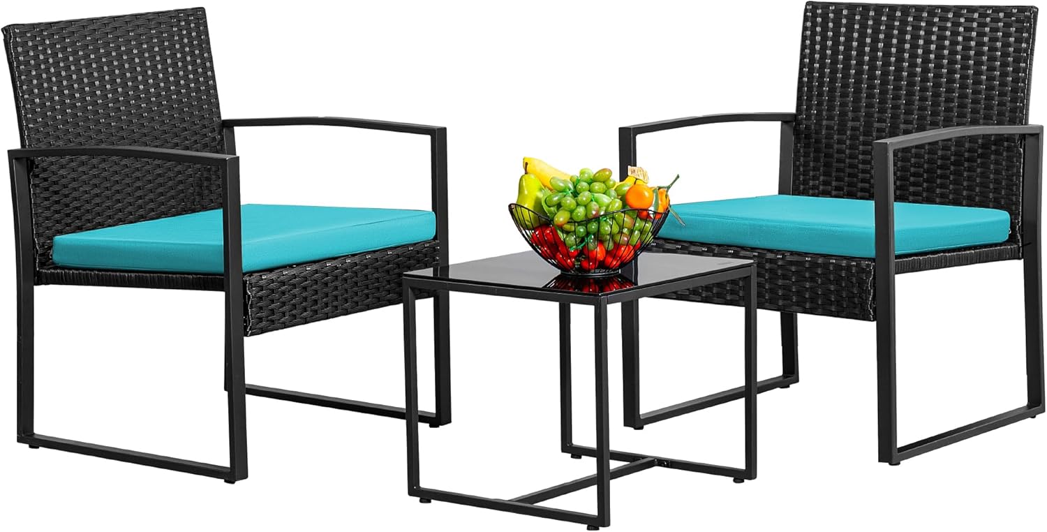 Greesum 3 Piece Wicker Conversation Bistro Set for Outdoor Spaces