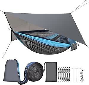 FIRINER Camping Hammock with Mosquito Net and Rain Fly Set