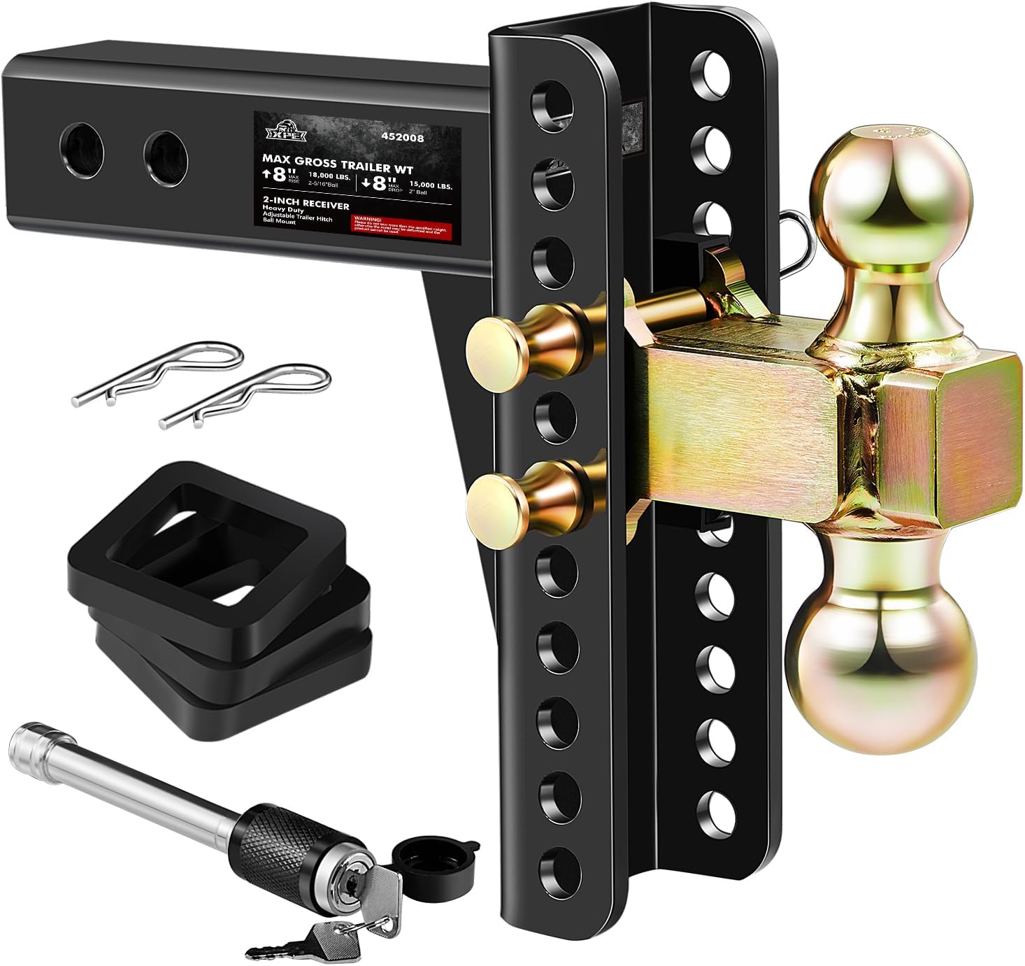 Adjustable Trailer Hitch with 8-Inch Drop/Rise for Heavy Duty Towing
