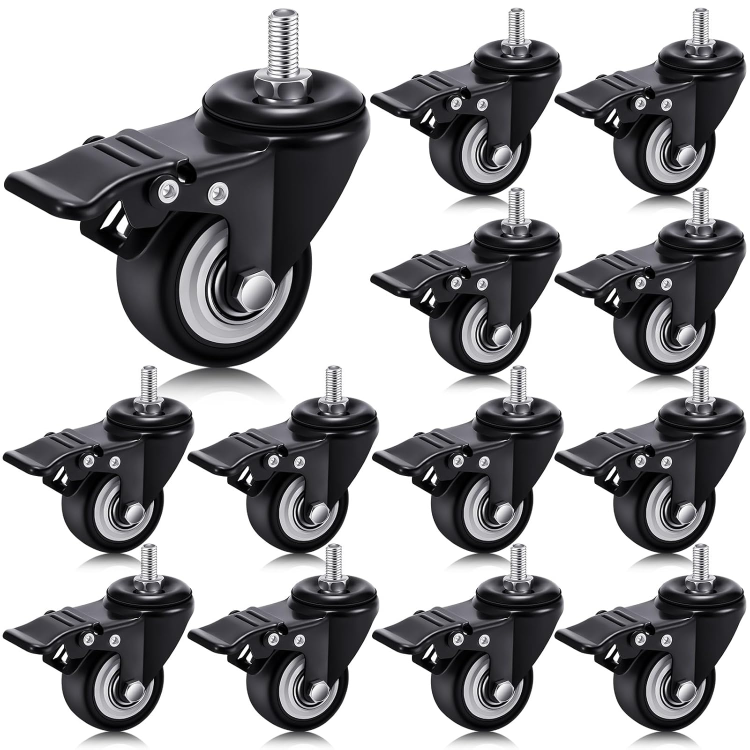 Set of 12 M8 Caster Wheels for Heavy Duty Locking Desks