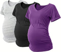 SUNNYBUY Maternity Tops 3 Pack Side Ruched V Neck Shirts