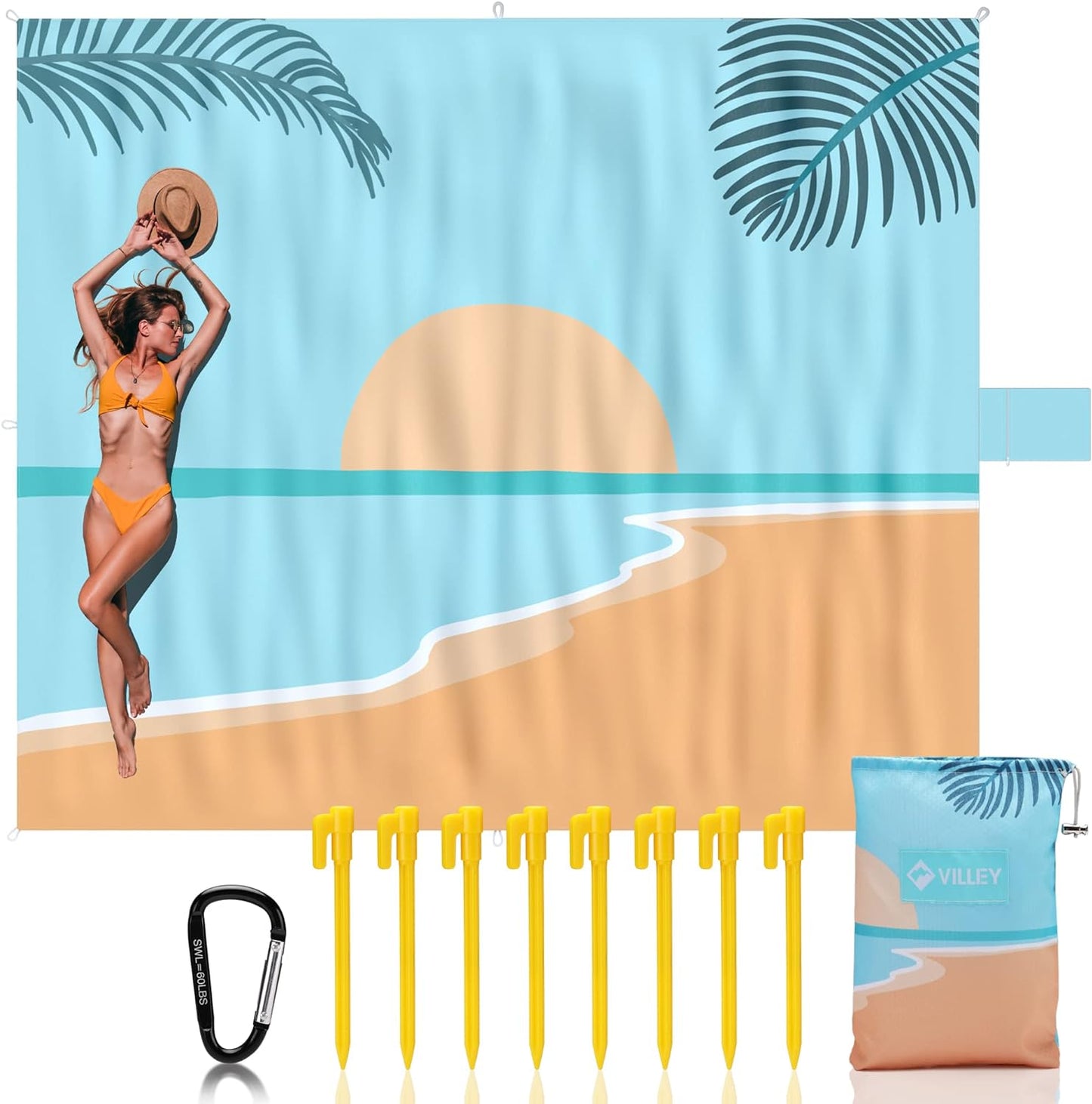 VILLEY Waterproof Beach Blanket for 1-8 Adults