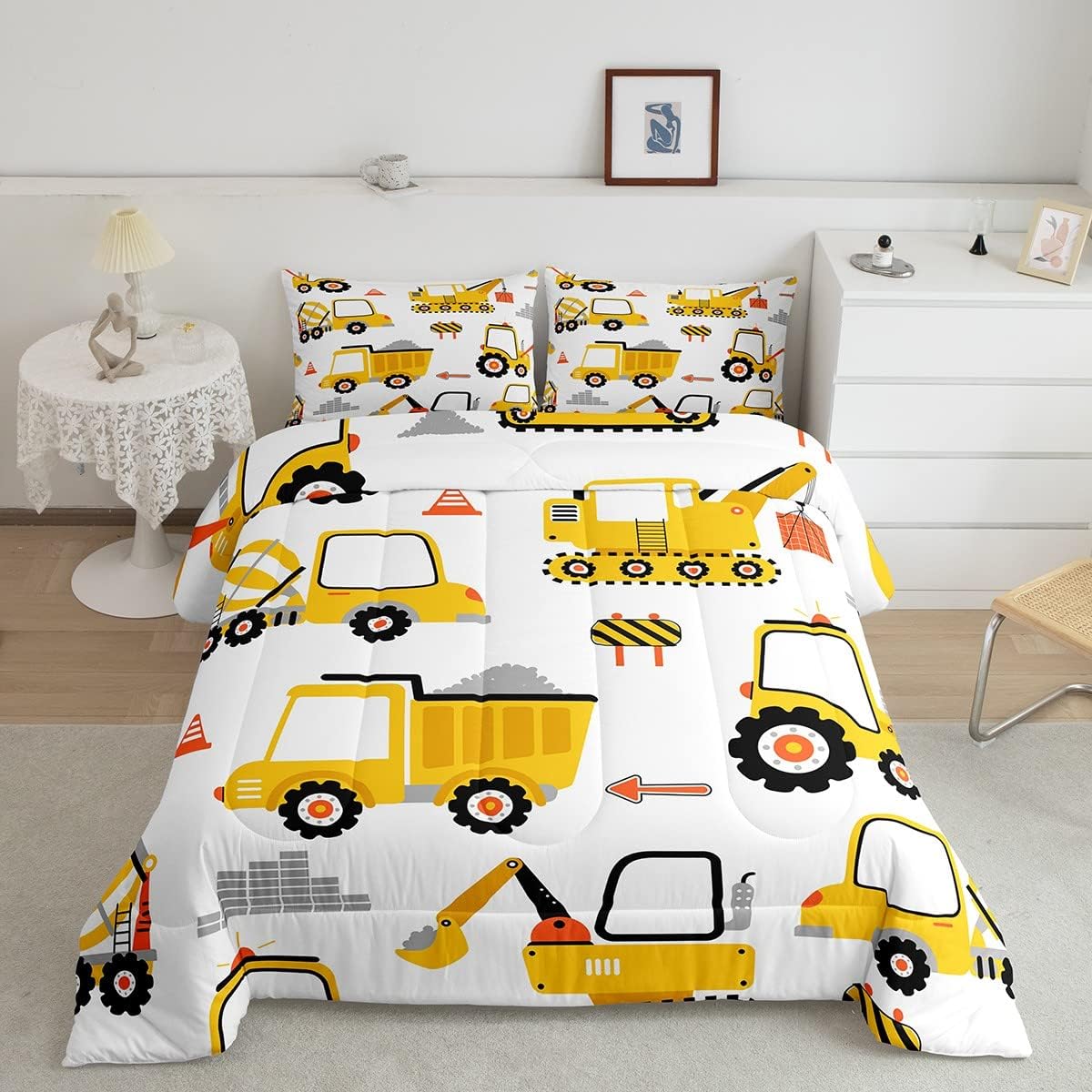 Feelyou Cartoon Car Comforter Set for Kids with Trucks Design