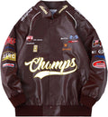 Unisex Faux Leather Racing Jacket Oversized Motorcycle Biker