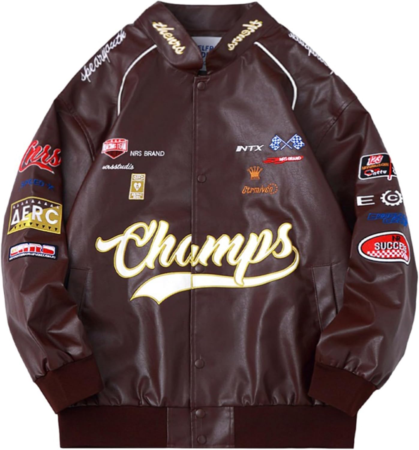 Faux Leather Racing Jacket for Unisex Streetwear Style