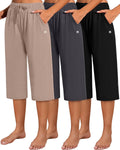 Women's Capri Sweatpants 3-Pack - Cotton Blend Wide Leg Capris