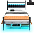Twin Bed Frame with LED Lights & Charging Station - Twin Platform Bed