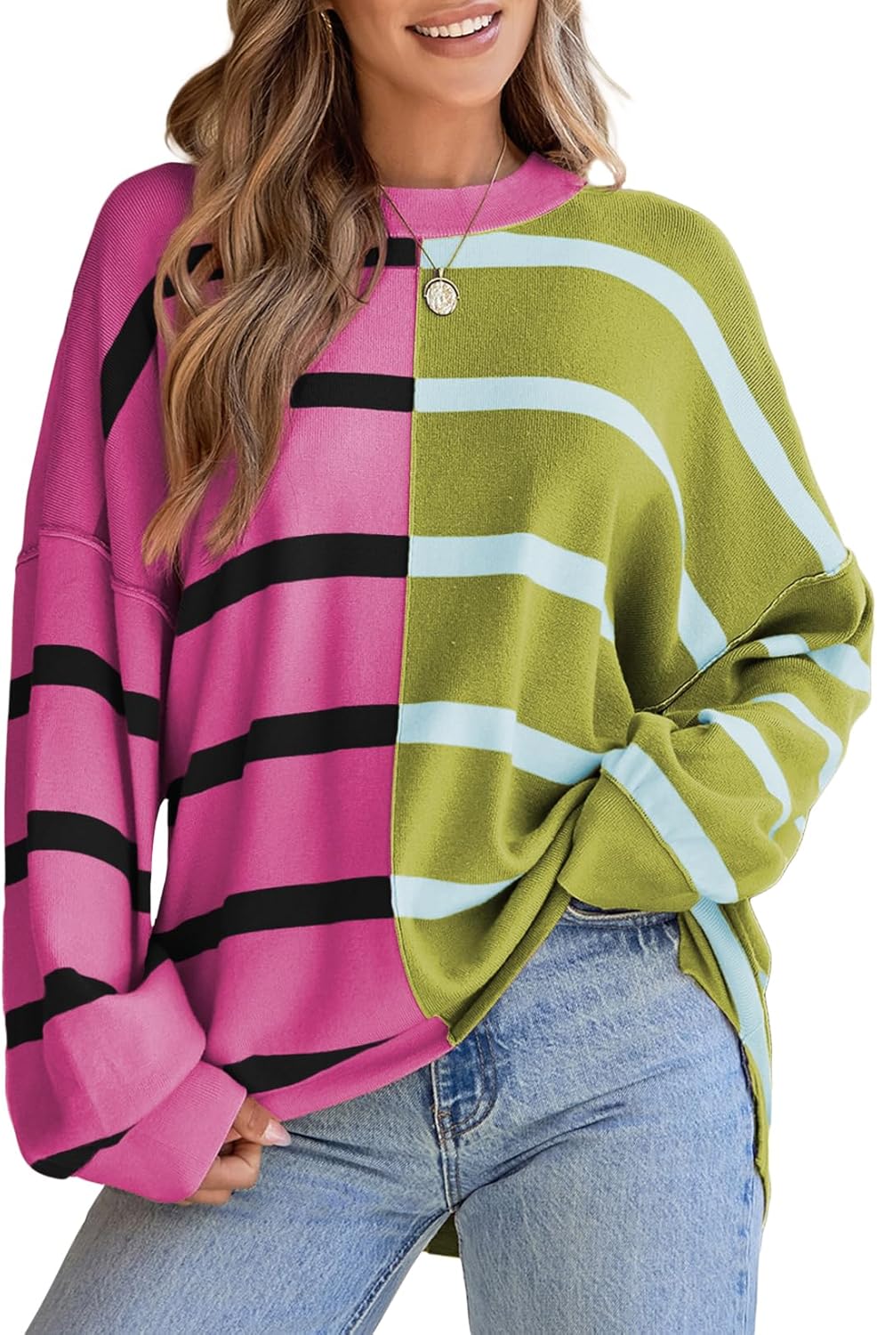 EVALESS Womens Striped Sweaters for Casual Fall Fashion