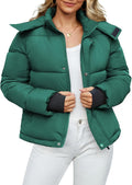 Funlingo Women's Cropped Puffer Jacket with Removable Hood - Warm
