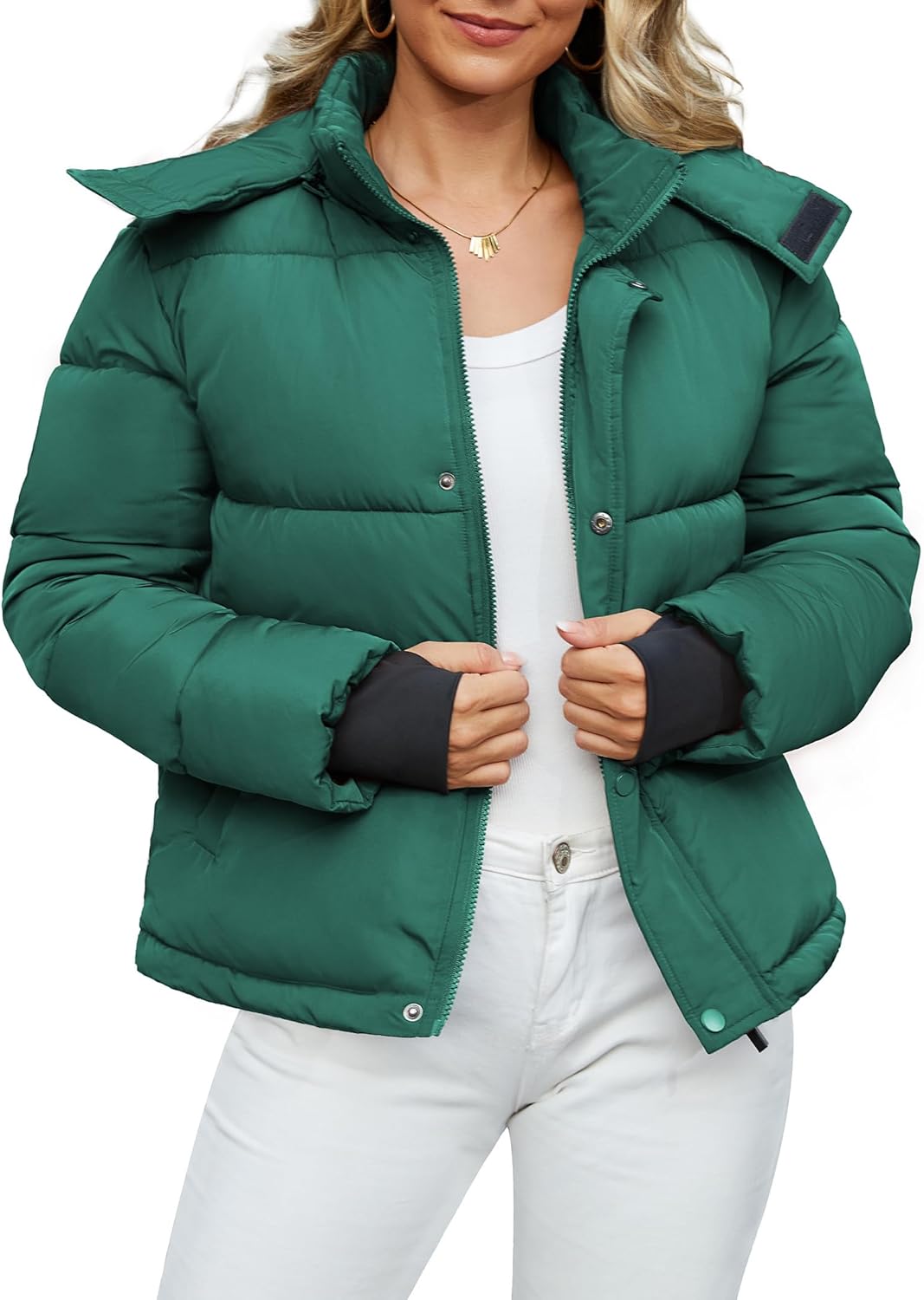 Trendy Women's Cropped Puffer Jacket with Removable Hood