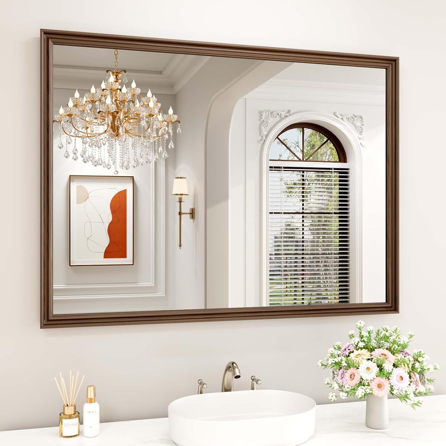 Retro Copper Bathroom Mirror with Vintage Framed Design