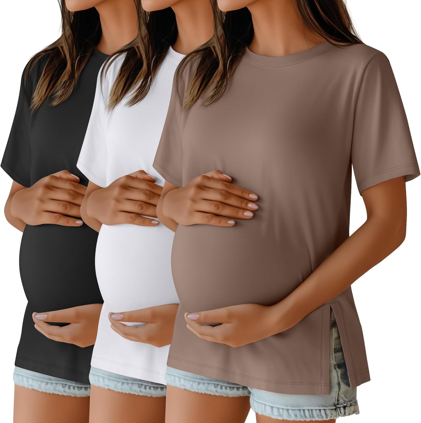 Ficerd Women's Maternity T Shirts 3 Pack for Comfortable Wear