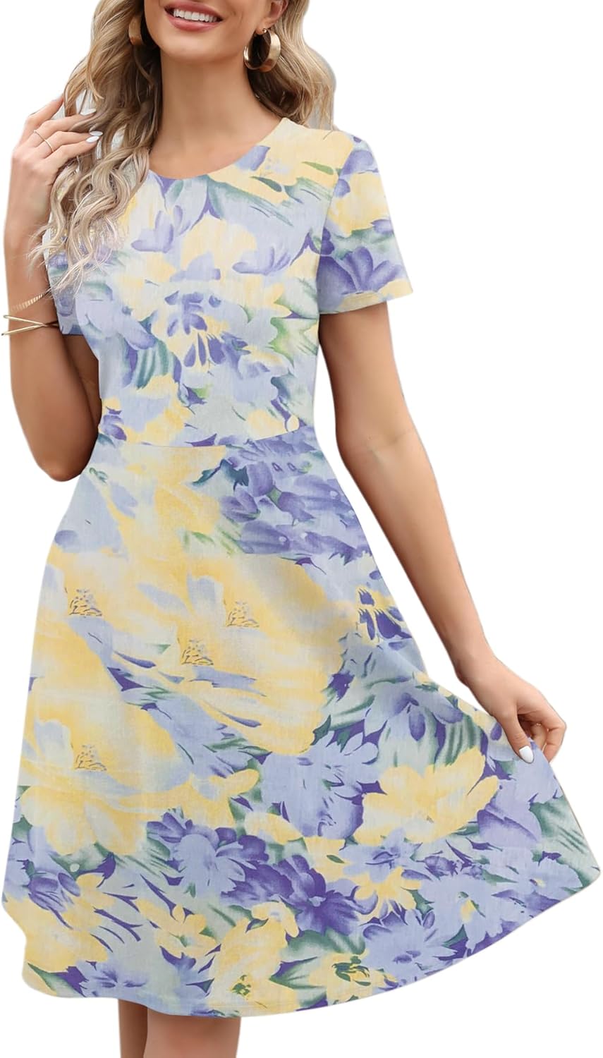 Elegant Knee Length Floral Print Dress for Women - Vintage Style