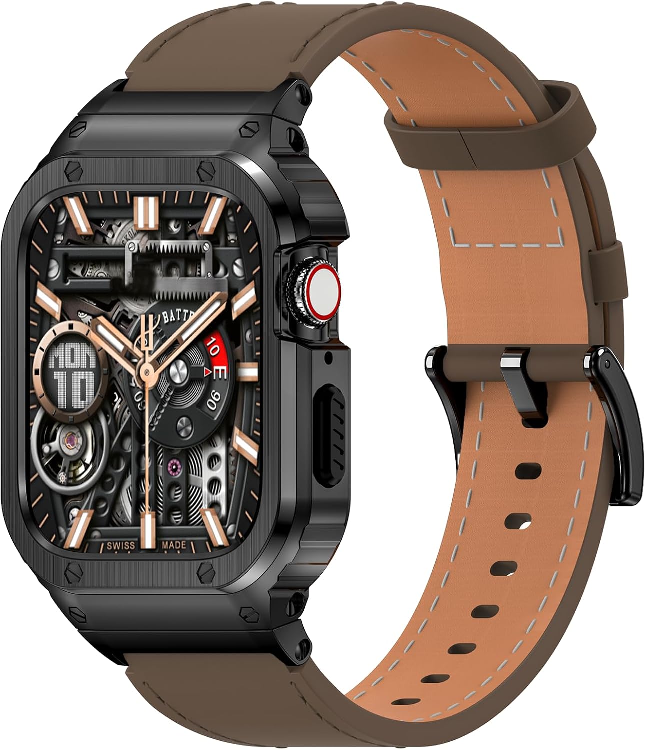 SUPLINK Leather Band with Stainless Steel Case for Apple Watch