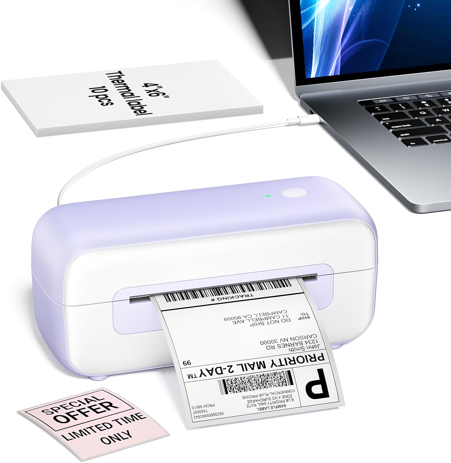 USB Thermal Shipping Label Printer for Small Business & Office