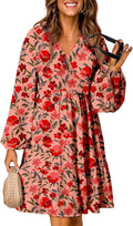 Dokotoo Fall Dresses for Women Boho Floral V Neck Long Sleeve