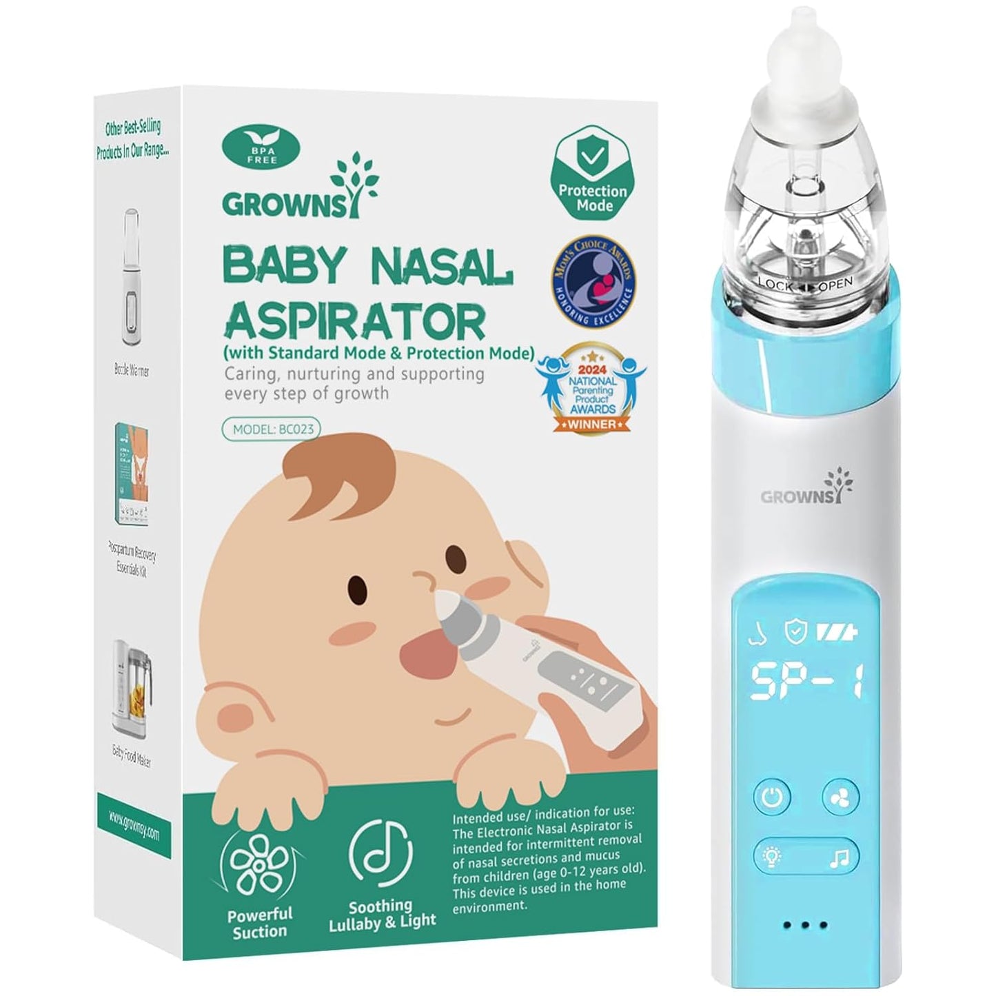 GROWNSY Nasal Aspirator for Baby with Unique Protection Mode