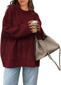 Oversized Cable Knit Crewneck Sweater - Cozy Casual Fall Pullover
