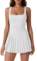 QINSEN Womens Square Neck Tennis Dress Pleated Athletic (Style YPVF)