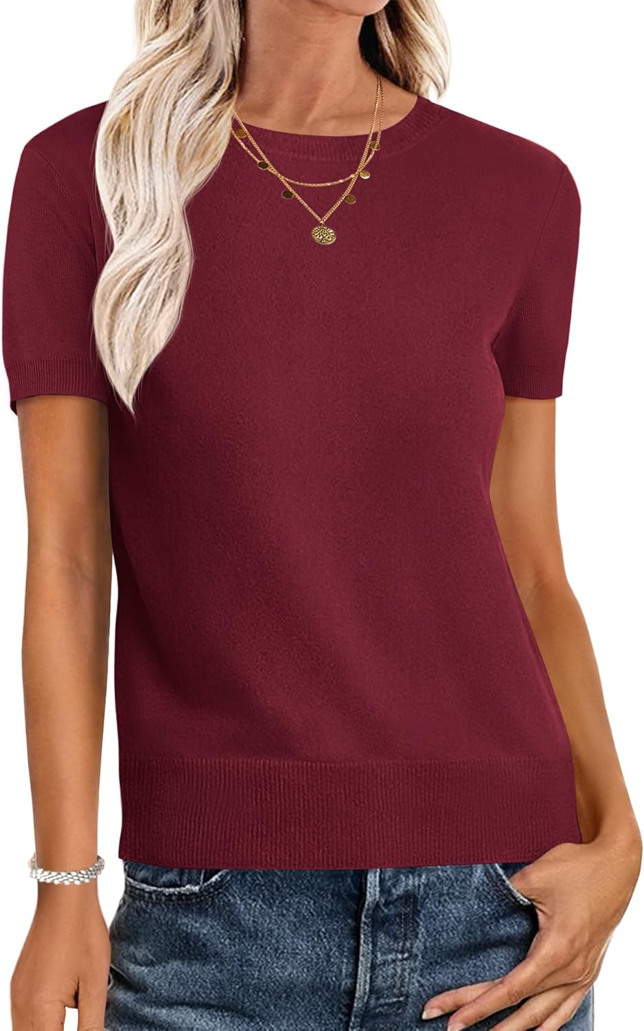 Womens Short Sleeve Sweaters for Business Casual Work Tops