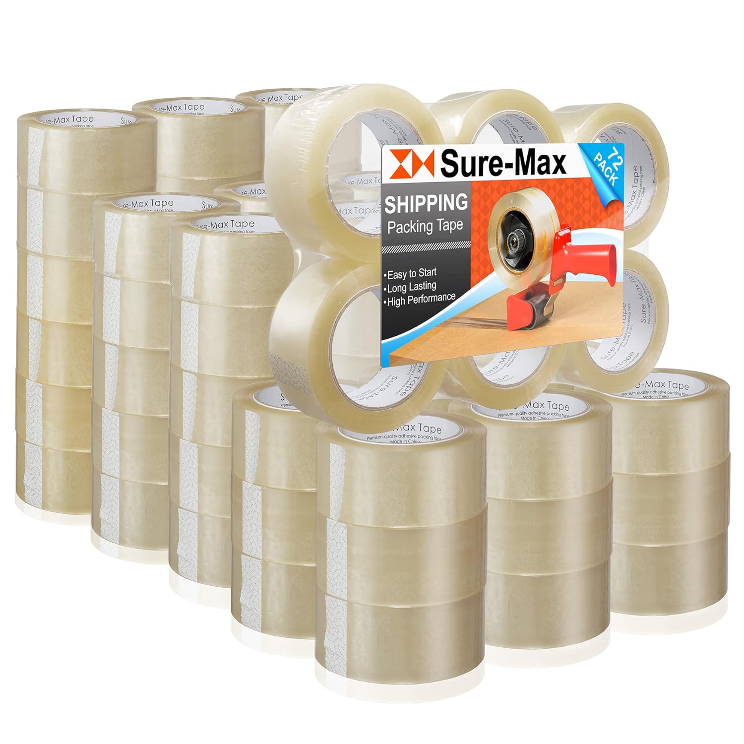 Sure-Max Premium Carton Packing Tape - 72 Rolls for All Needs