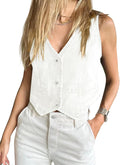 Womens Denim Vest Sleeveless V Neck Button Down Jean Waistcoat - Y2K
