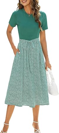 Zattcas Women Summer Dress Short Sleeve Modest Midi with Pockets