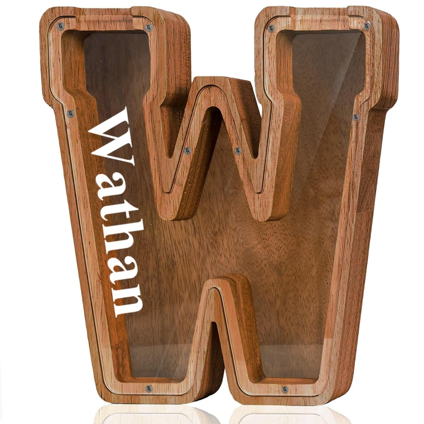 Customized Name Large Wooden Piggy Bank for Kids A-Z Initials