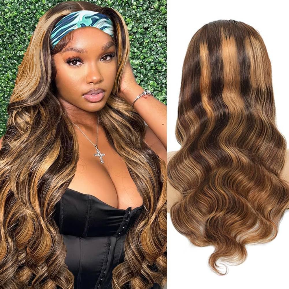 Ombre Headband Wig Human Hair #4/27 Highlight Body Wave Style