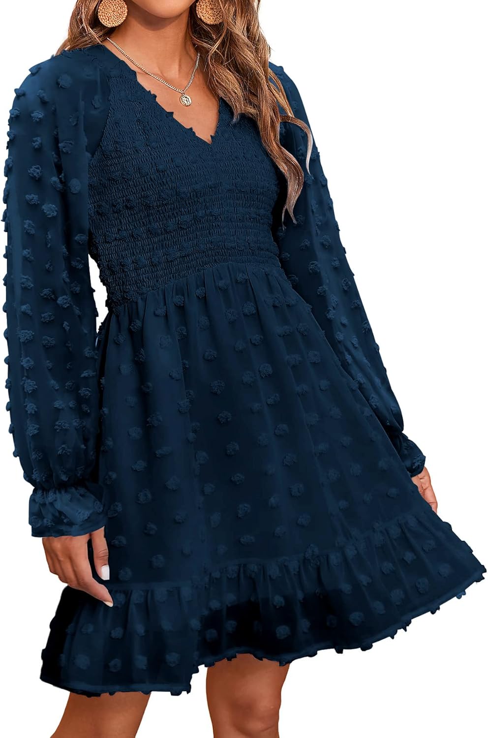BTFBM Long Sleeve Fall Dresses for Women - Casual V Neck Style