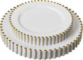 PLASTICPRO 128 Piece Combo Plastic Dinner Plates White and Gold Beaded