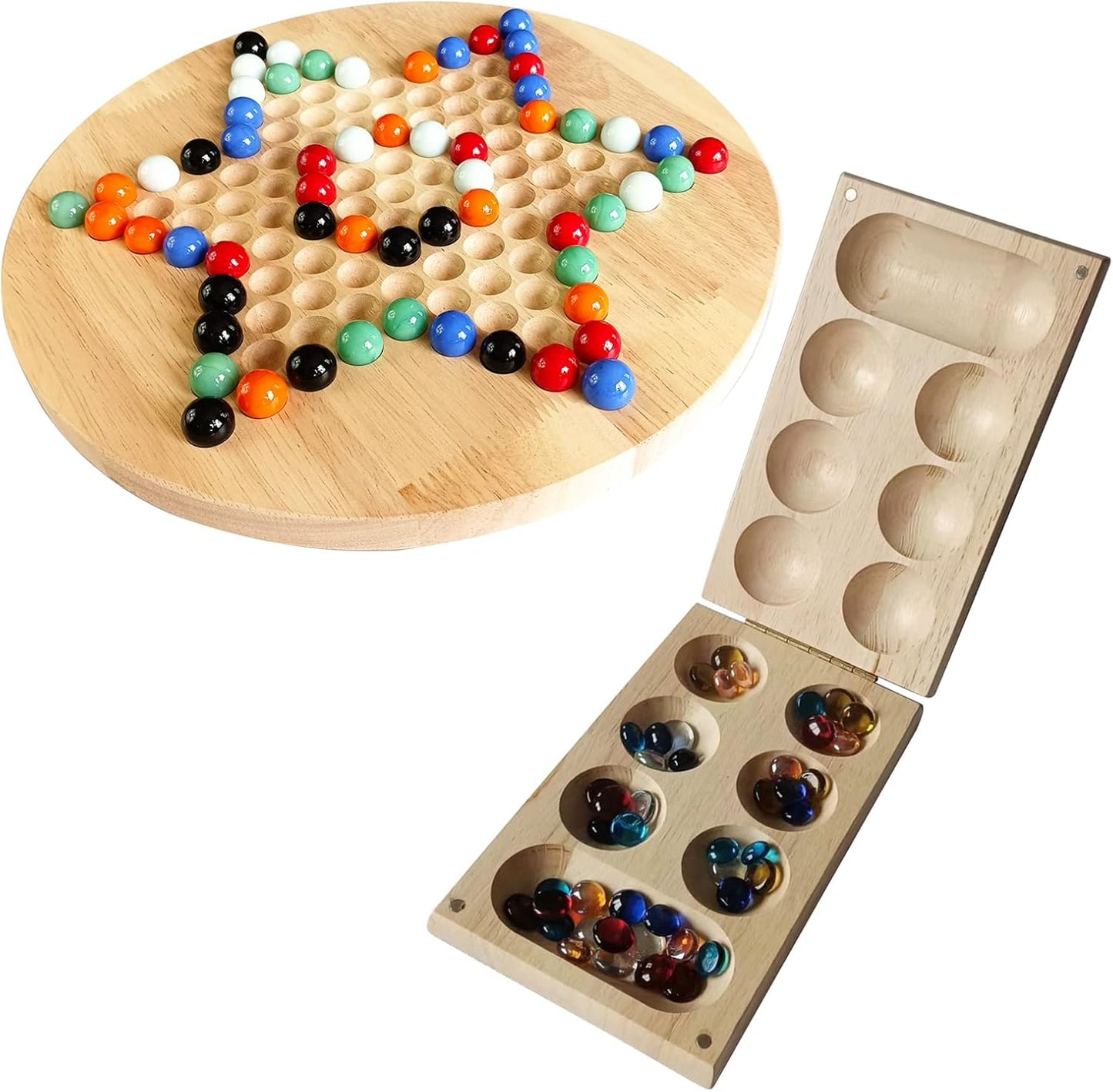 2-in-1 Portable Board Game Set - Natural Wood - KHAMPA