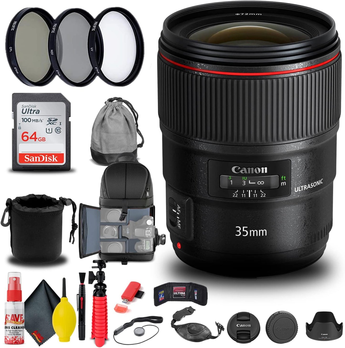 Canon EF 35mm f/1.4L II USM Lens Bundle with Essential Accessories