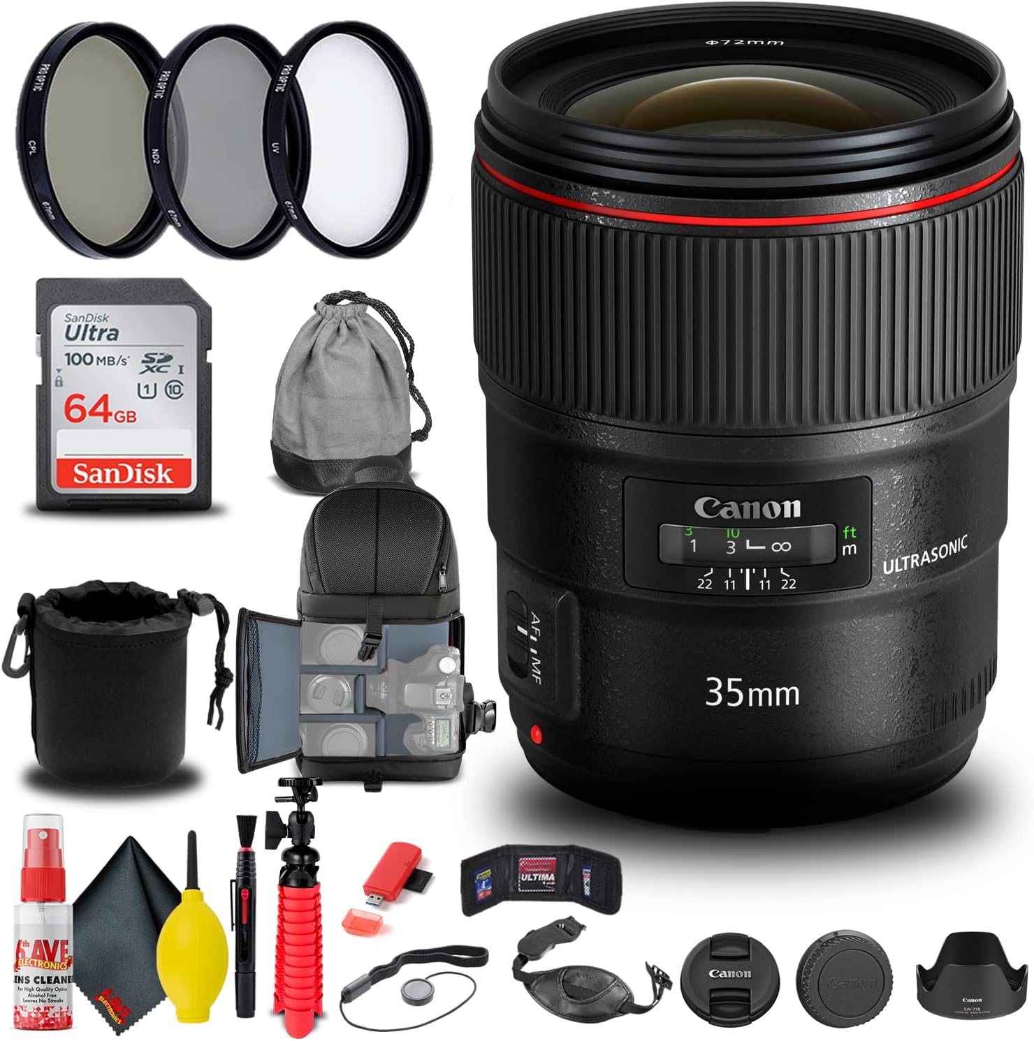 Canon EF 35mm f/1.4L II USM Lens Bundle with Essential Accessories