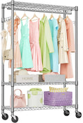 3 Tier Heavy Duty Rolling Garment Rack Wire Clothes Rack - Adjustable