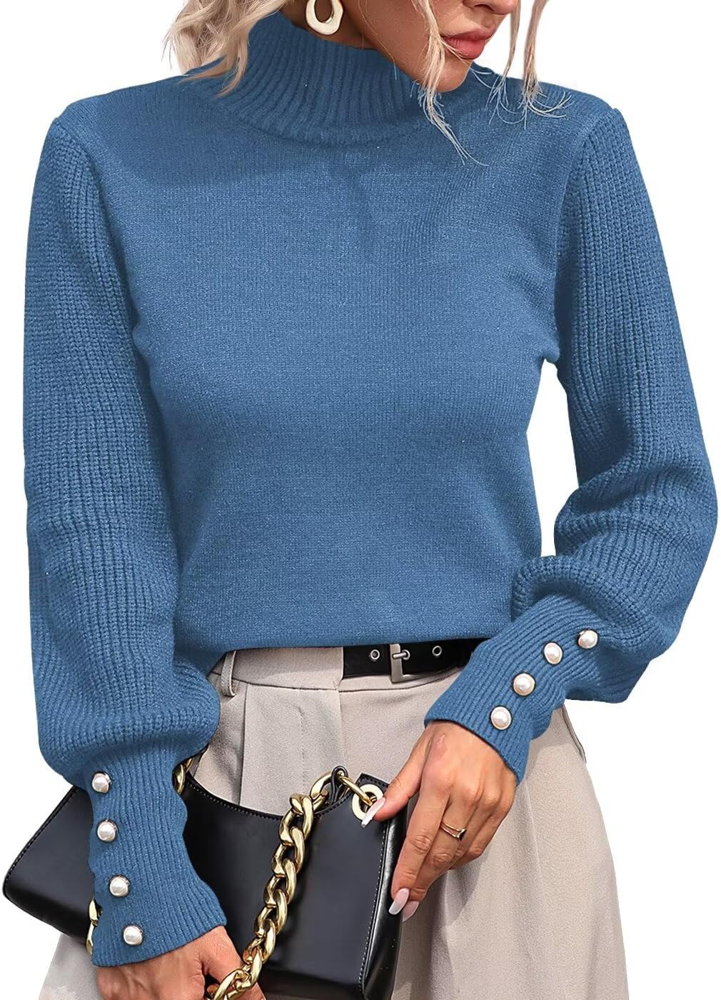 Trendy Fall Winter Turtleneck Sweaters for Women with Lantern Sleeves