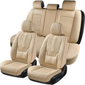 Beige Nappa Leather Car Seat Covers Full Set - Waterproof Comfort