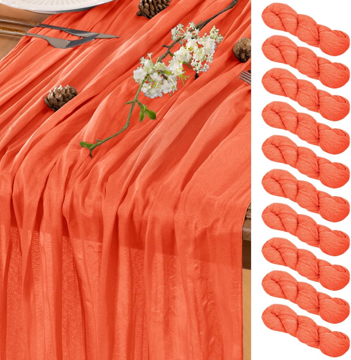 Orange Cheesecloth Table Runner for Elegant Fall Decor