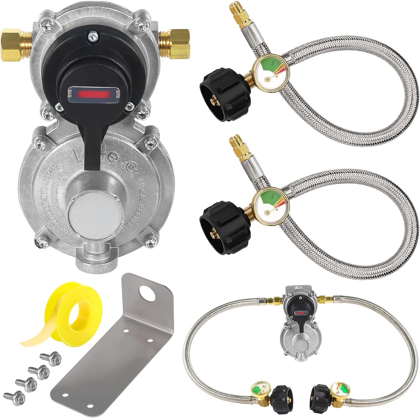 RV Propane Regulator with 2 Hoses for Efficient Gas Management