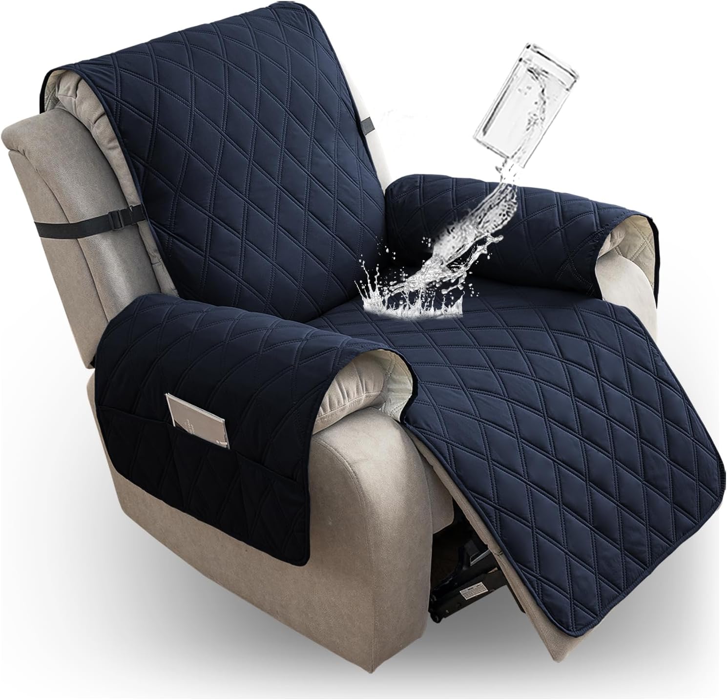 Folifoss Waterproof Recliner Cover - Non-Slip & Elastic - Navy Blue