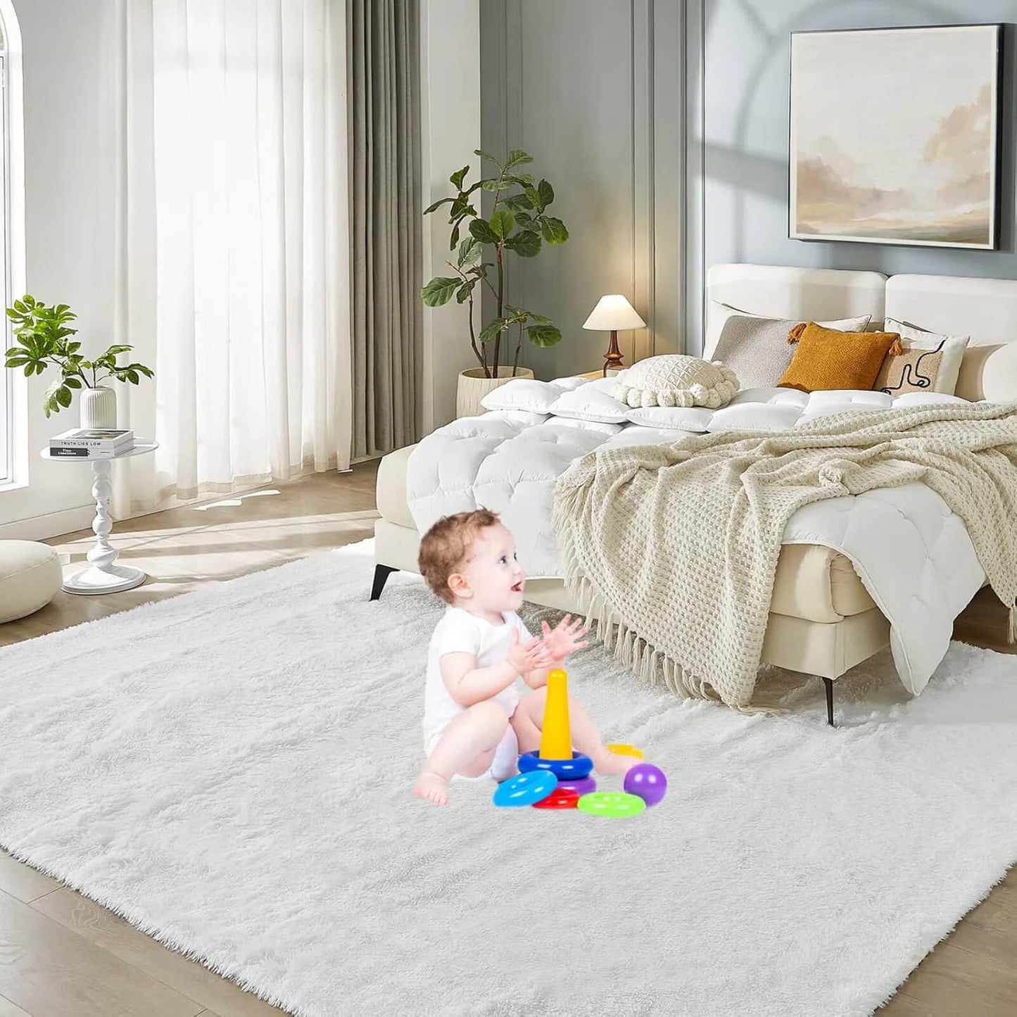 Floralux Bedroom Rug 8x10, Soft Fluffy Shag Area Rug