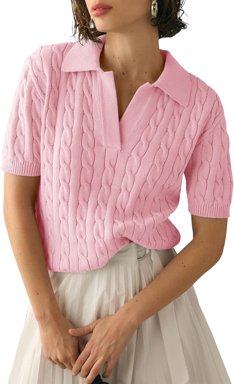 Imily Bela Women's Cable Short Sleeve Sweater for Casual Style