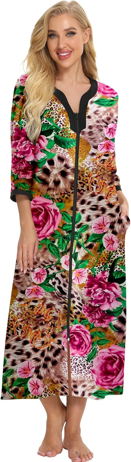 Bloggerlove House Dresses for Women Zip Up Robes Soft Cotton