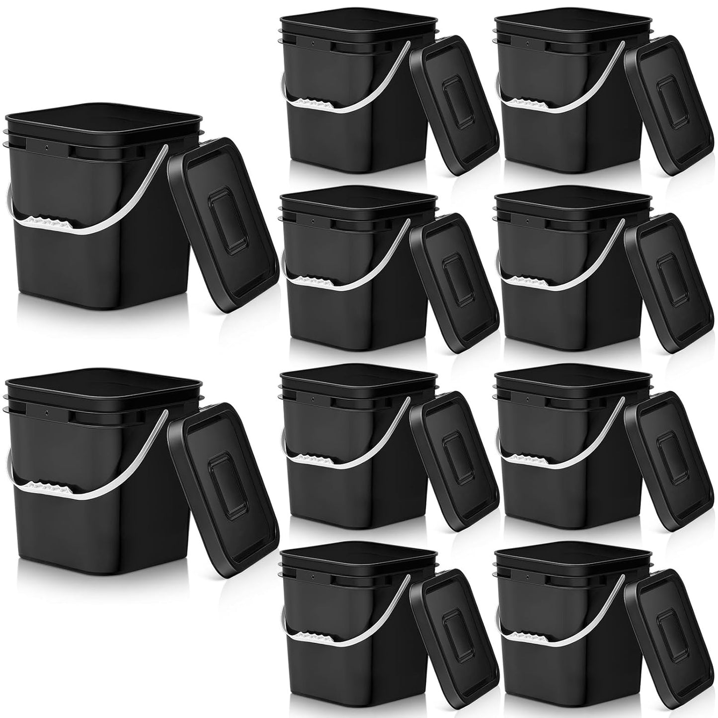 Mumufy 10 Pcs 3.5 Gallon Square Food Grade Buckets with Lid