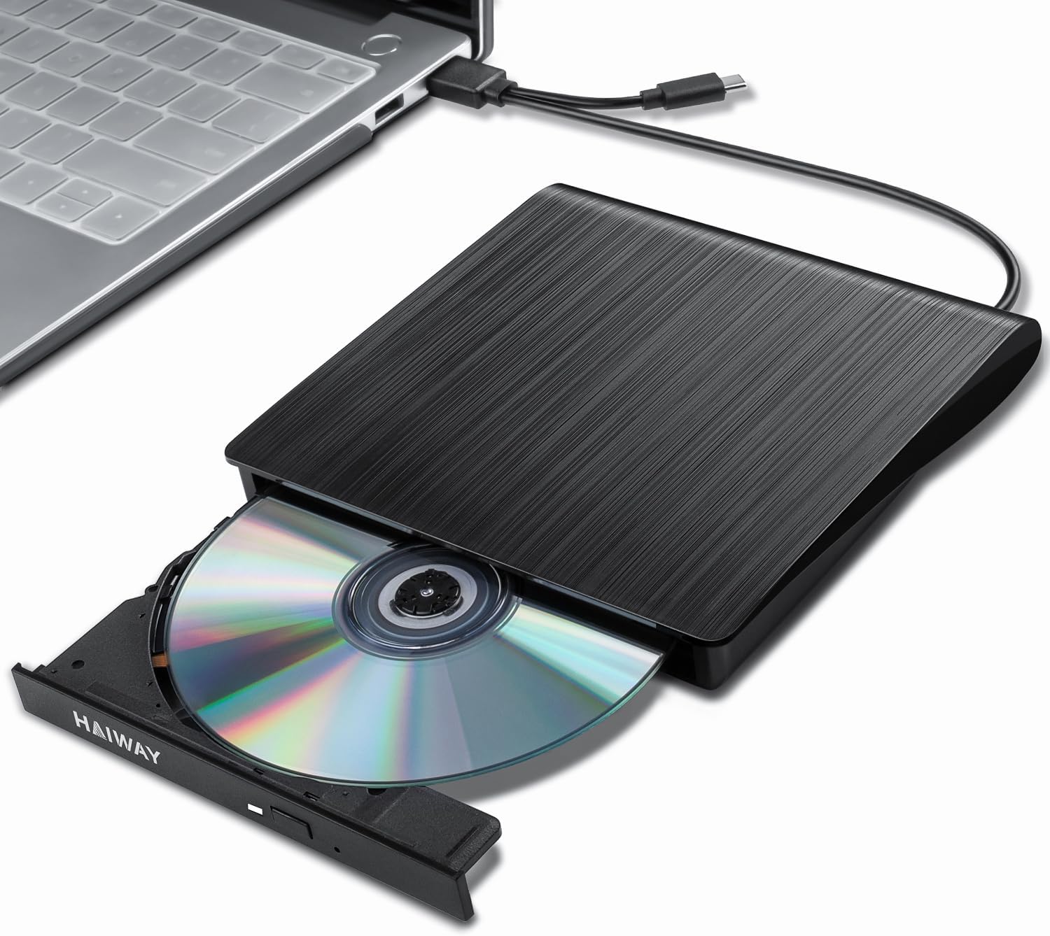 Haiway USB-C DVD Drive: Slim & Portable CD/DVD Writer