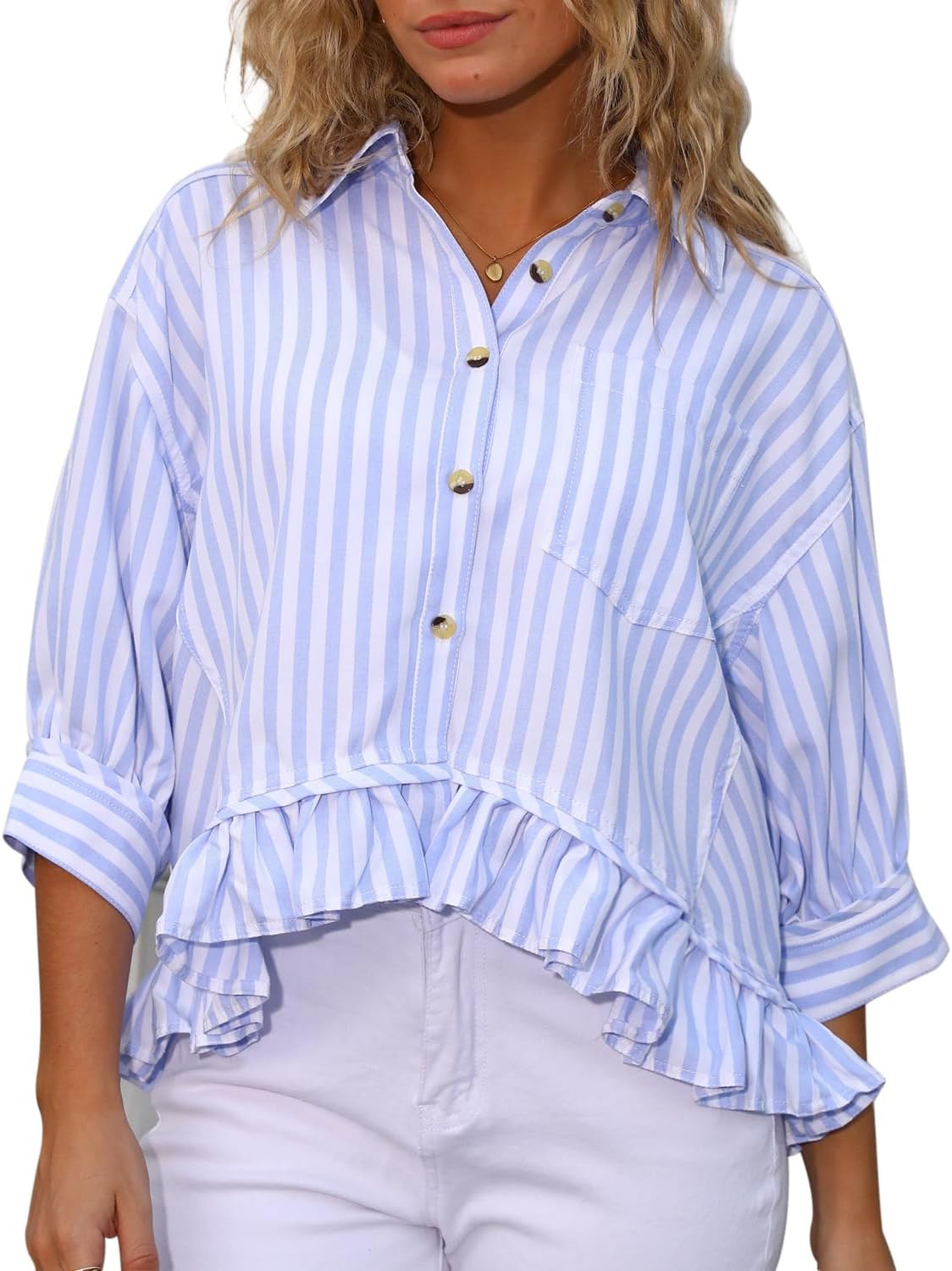 CHYRII Womens Summer Tops Dressy Casual Blouse with Ruffles