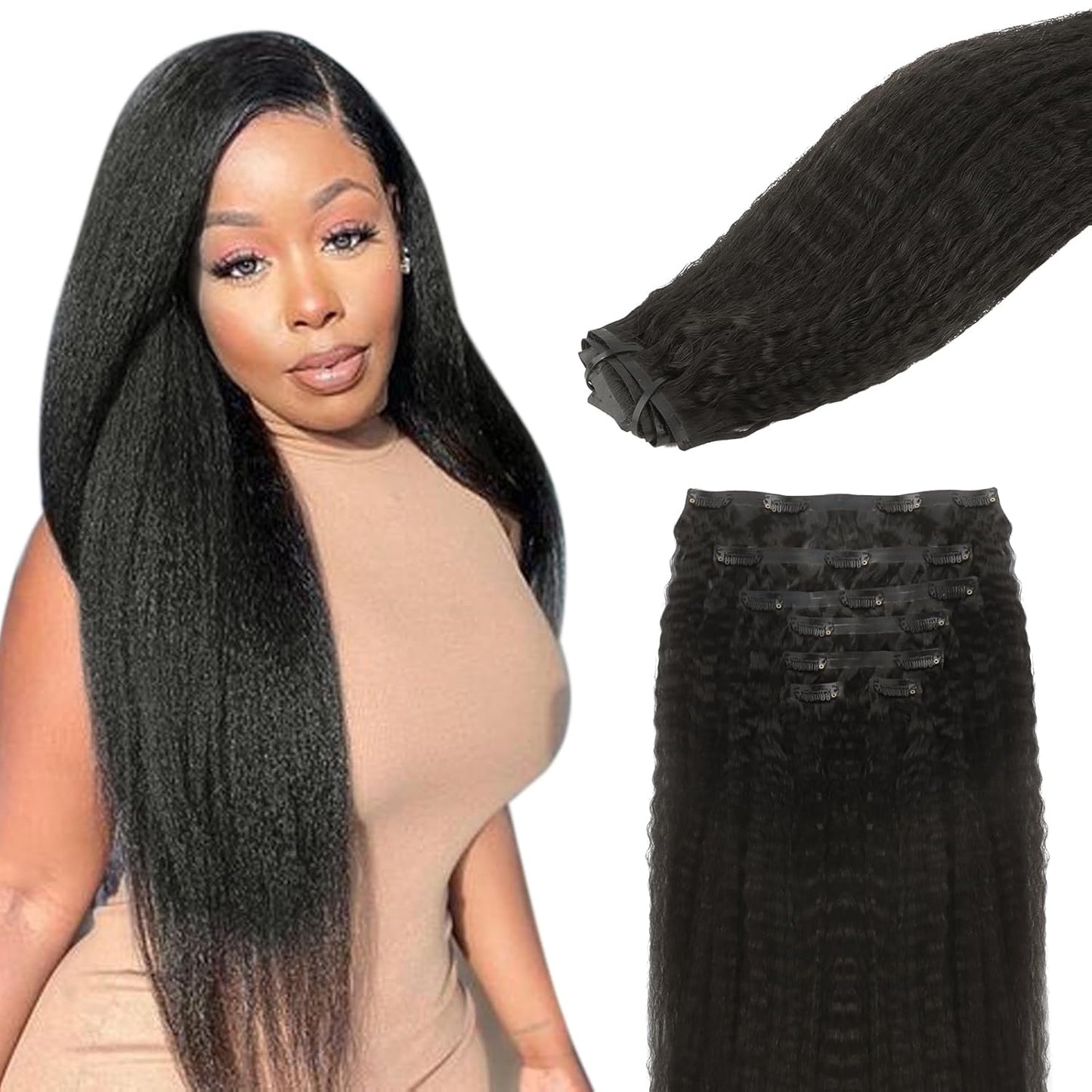 Lashey Clip in Hair Extensions for Natural Black Hair 16 Inch