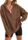 Womens Oversized Long Sleeve V Neck Hoodie Button Down Sweatshirt